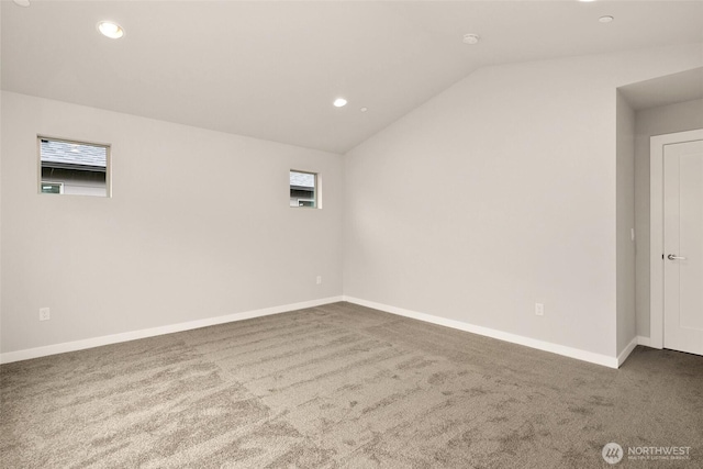 8116 131st Pl SE Unit 16, Snohomish, WA 98296 - spare room featuring vaulted ceiling, carpet, recessed lighting, and baseboards