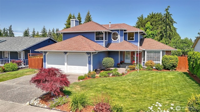 1931 237th St SE, Bothell, WA 98021 - traditional-style home featuring a garage, a porch, driveway, a chimney, and a shingled roof
