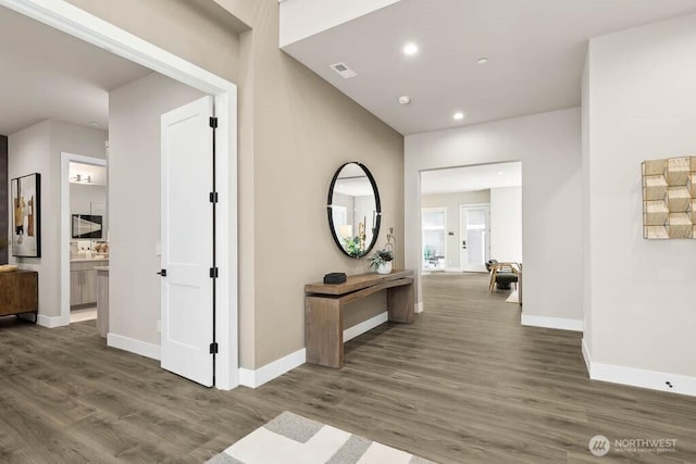 215 8th Ave W, Kirkland, WA 98033 - hallway featuring baseboards, wood finished floors, and recessed lighting
