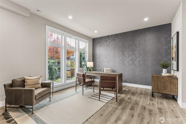 215 8th Ave W, Kirkland, WA 98033 - office with an accent wall, recessed lighting, wood finished floors, and baseboards
