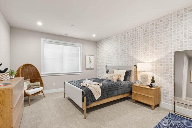 215 8th Ave W, Kirkland, WA 98033 - bedroom with light carpet, baseboards, and recessed lighting
