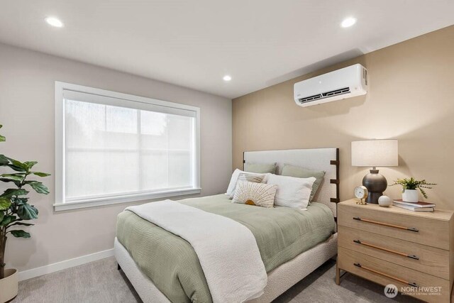 215 8th Ave W, Kirkland, WA 98033 - bedroom featuring a wall mounted air conditioner, carpet flooring, recessed lighting, and baseboards