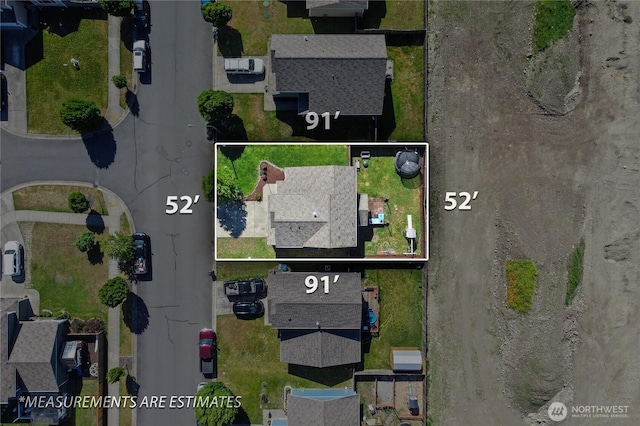16574 Greenleaf Ave SE, Yelm, WA 98597 - aerial perspective of suburban area with property boundaries highlighted