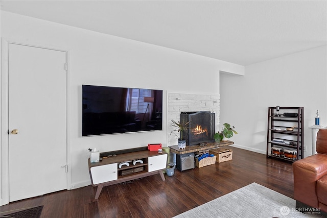 2838 SW 106th St, Seattle, WA 98146 - living room featuring wood finished floors and a fireplace