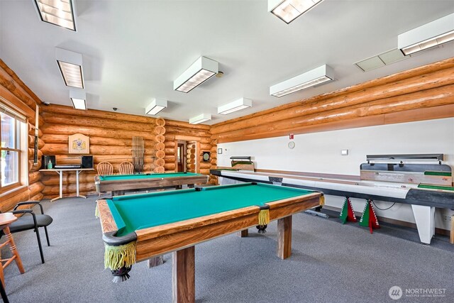 4751 Birch Bay Lynden Rd Unit 32, Blaine, WA 98230 - recreation room featuring log walls, billiards table, and carpet floors