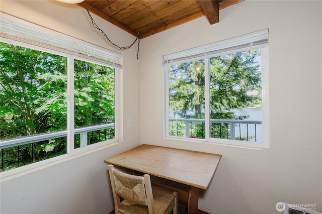 4662 SE Inwood Ln, Port Orchard, WA 98367 - unfurnished dining area with plenty of natural light, wood ceiling, and a water view