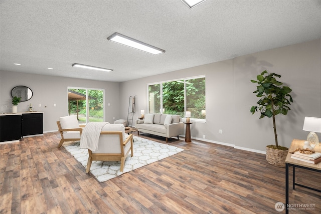 4562 SE Burley Olalla Rd, Olalla, WA 98359 - living room with wood finished floors, a textured ceiling, and baseboards
