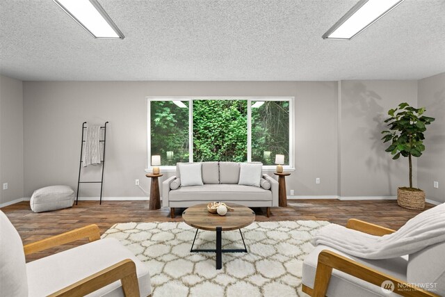 4562 SE Burley Olalla Rd, Olalla, WA 98359 - living area with wood finished floors, a textured ceiling, and baseboards