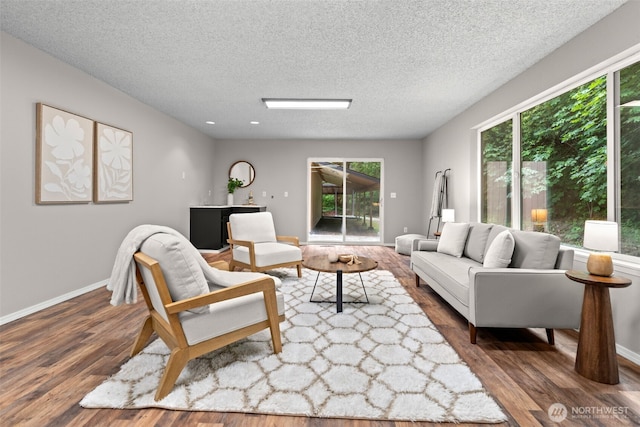 4562 SE Burley Olalla Rd, Olalla, WA 98359 - living room with a textured ceiling, wood finished floors, and baseboards