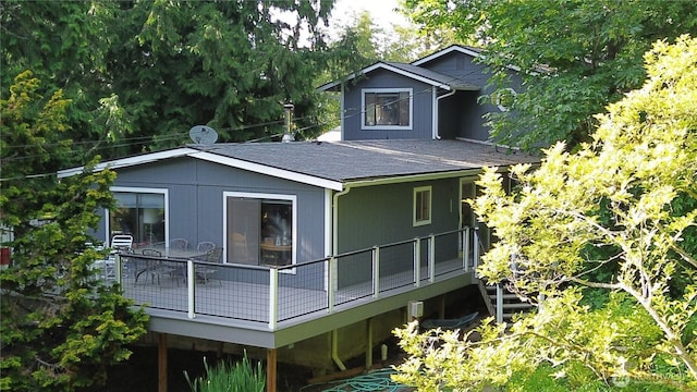 17147 Hope Island Ln, La Conner, WA 98257 - rear view of property featuring a wooden deck and a shingled roof