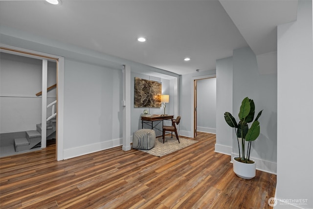 1716 N 125th St, Seattle, WA 98133 - finished basement featuring wood finished floors, recessed lighting, and stairway