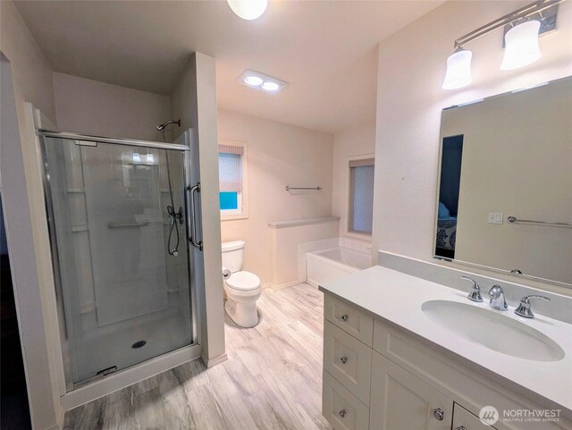 201 Union Ave SE Unit 188, Renton, WA 98059 - ensuite bathroom with toilet, a stall shower, wood finished floors, vanity, and baseboards