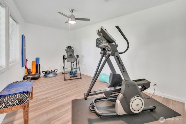 521 E Enchantment Dr, Union, WA 98592 - exercise room with ceiling fan, wood finished floors, and baseboards