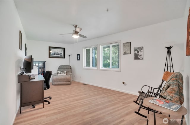 521 E Enchantment Dr, Union, WA 98592 - office featuring light wood-style floors, ceiling fan, and baseboards