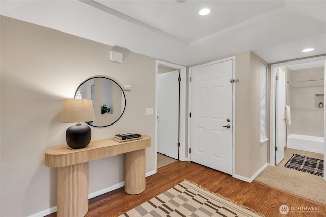9009 Avondale Rd NE Unit D107, Redmond, WA 98052 - entryway with baseboards, wood finished floors, and recessed lighting