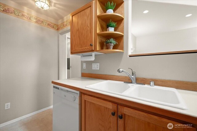 9008 NE 54th St Unit A3, Vancouver, WA 98662 - kitchen featuring white dishwasher, open shelves, light countertops, and recessed lighting