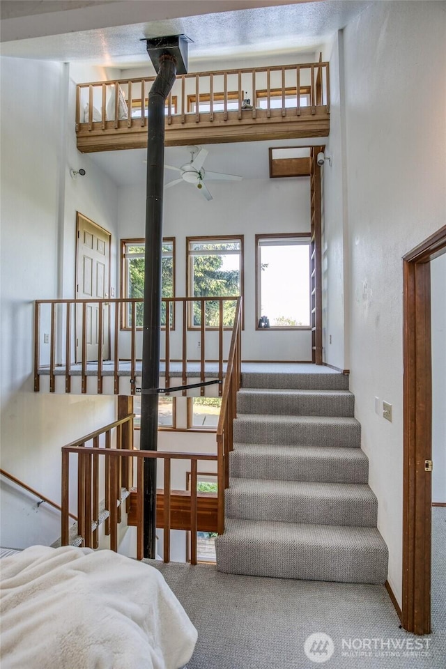 24 Nancy Ln, Copalis Beach, WA 98535 - stairway with carpet floors and a ceiling fan