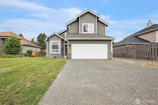 972 Rose Pl, Buckley, WA 98321 - traditional-style home with an attached garage, driveway, stone siding, and a shingled roof