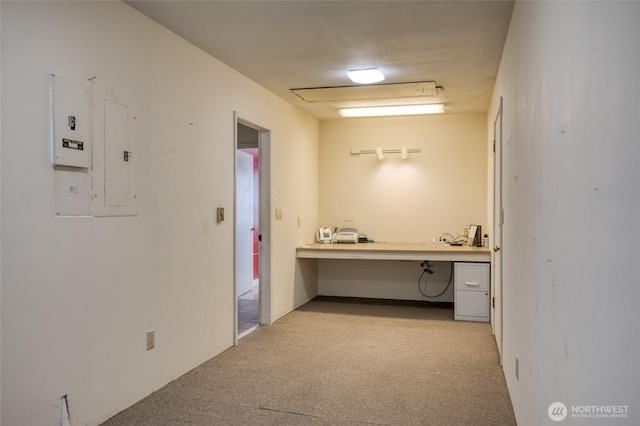 809 N K St, Aberdeen, WA 98520 - hall featuring electric panel, carpet flooring, and a desk