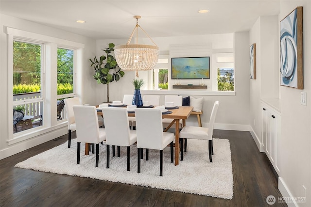 6006 SE 30th St, Mercer Island, WA 98040 - dining area with baseboards, a chandelier, dark wood finished floors, and recessed lighting