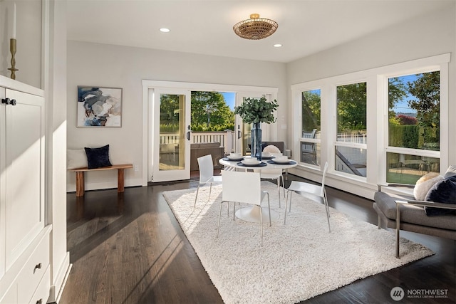 6006 SE 30th St, Mercer Island, WA 98040 - dining space featuring dark wood-style floors, recessed lighting, and baseboards