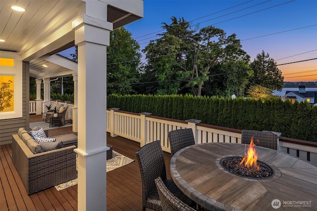 6006 SE 30th St, Mercer Island, WA 98040 - deck at dusk with a fire pit