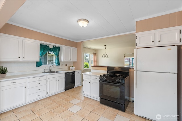 504 W 4th St, Aberdeen, WA 98520 - kitchen featuring black appliances, a sink, white cabinetry, light countertops, and crown molding