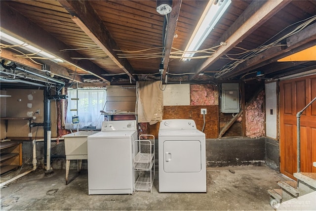 504 W 4th St, Aberdeen, WA 98520 - basement with electric panel, independent washer and dryer, and a sink