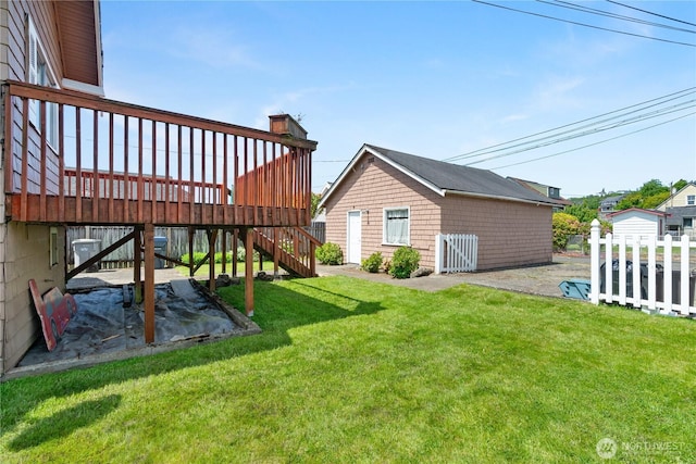 504 W 4th St, Aberdeen, WA 98520 - view of yard featuring a patio, stairway, a wooden deck, and an outdoor structure