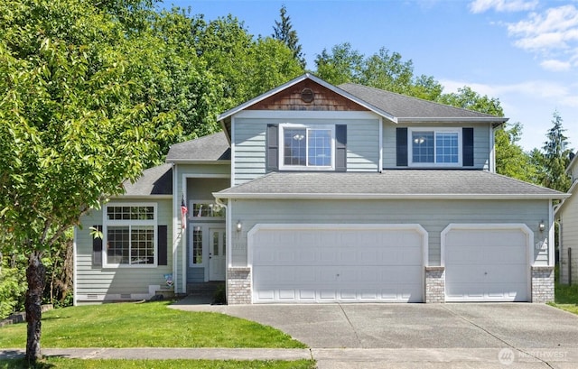13901 Cedar Ct, Sultan, WA 98294 - view of front of home with driveway, a garage, a front yard, and roof with shingles