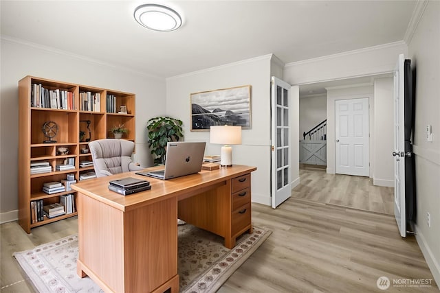 13901 Cedar Ct, Sultan, WA 98294 - office featuring light wood-style floors, crown molding, and baseboards
