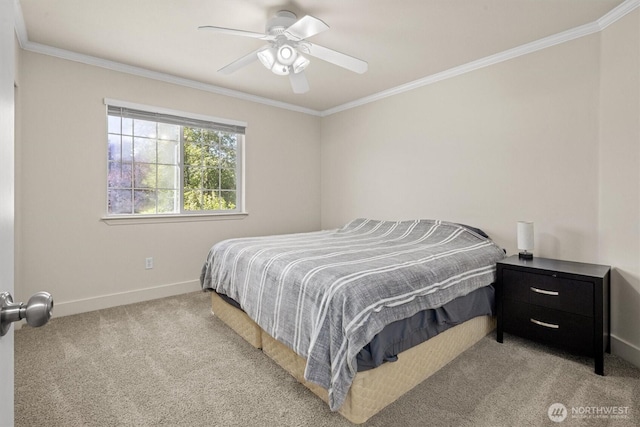13901 Cedar Ct, Sultan, WA 98294 - carpeted bedroom with baseboards, ornamental molding, and a ceiling fan