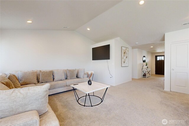 7 Patty Cir, Milton-Freewater, OR 97862 - carpeted living area with lofted ceiling, recessed lighting, and baseboards