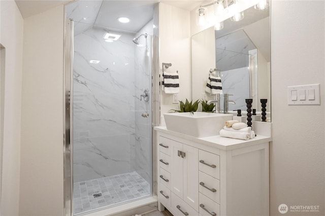 5909 8th Ave NW, Seattle, WA 98107 - full bathroom featuring a marble finish shower, vanity, and recessed lighting