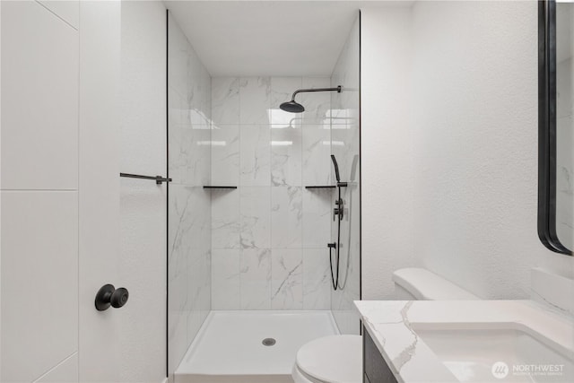 5201 S M St, Tacoma, WA 98408 - full bathroom featuring toilet, vanity, and a marble finish shower