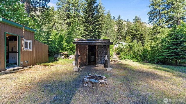 136 Tamarack Ln, Dayton, WA 99328 - view of yard featuring a fire pit and a view of trees