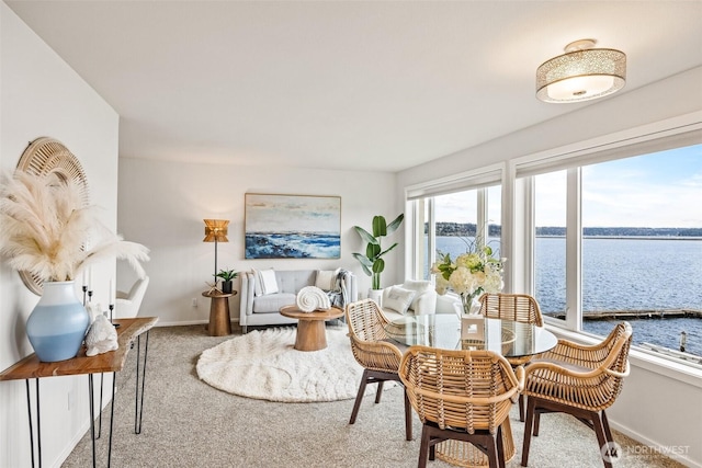 334 Lakeside Ave S Unit 404, Seattle, WA 98144 - dining area with a water view, carpet floors, and baseboards