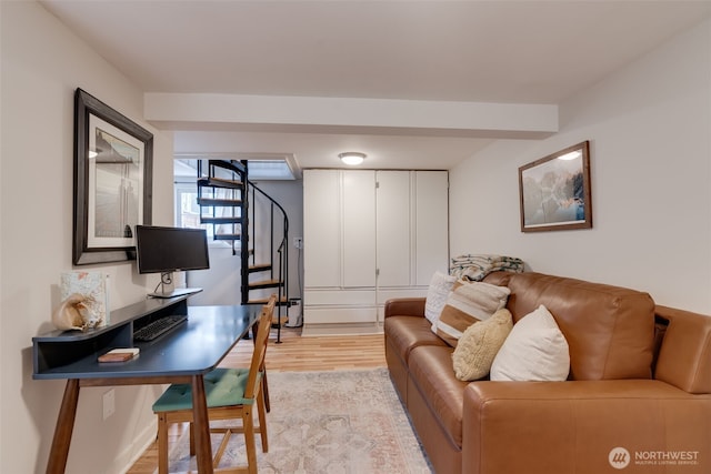 9741 Densmore Ave N, Seattle, WA 98103 - living room featuring light wood-style floors and stairway