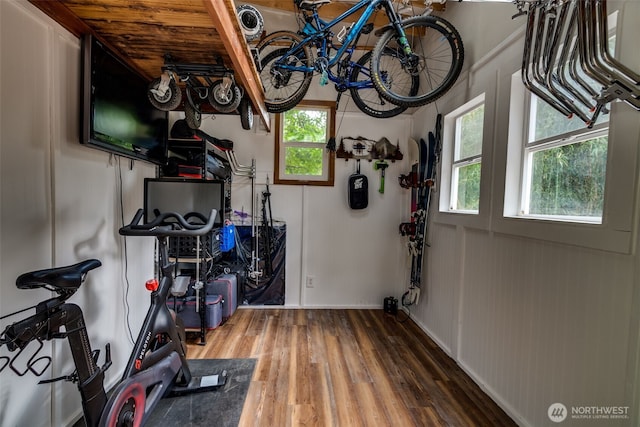9741 Densmore Ave N, Seattle, WA 98103 - workout room with wood finished floors and plenty of natural light