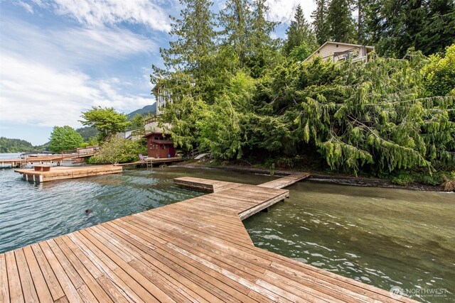 49 Sunny Point Ln, Port Angeles, WA 98363 - dock area featuring a water view and view of scattered trees