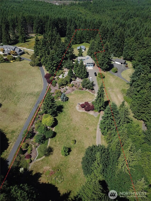 905 Bywater Way, Port Ludlow, WA 98365 - aerial overview of property's location with a forest and property boundaries highlighted