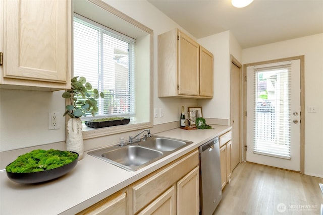 5129 Green Hills Ave NE Unit A, Tacoma, WA 98422 - kitchen with dishwasher, light brown cabinetry, a sink, and plenty of natural light