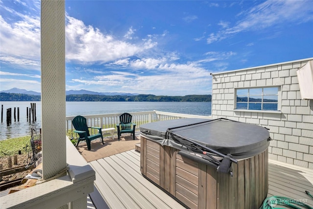 17257 Olympic View Rd NW, Silverdale, WA 98383 - wooden deck featuring a hot tub, a water and mountain view, and grilling area