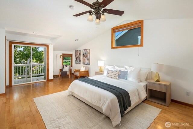 1414 25th Ave Unit B, Seattle, WA 98122 - bedroom featuring light wood-style flooring, lofted ceiling, and ceiling fan