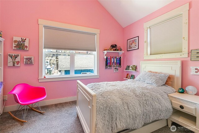 805 11th St, Bellingham, WA 98225 - bedroom featuring vaulted ceiling, carpet floors, and baseboards