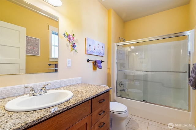 805 11th St, Bellingham, WA 98225 - bathroom featuring vanity, toilet, tile patterned floors, and combined bath / shower with glass door