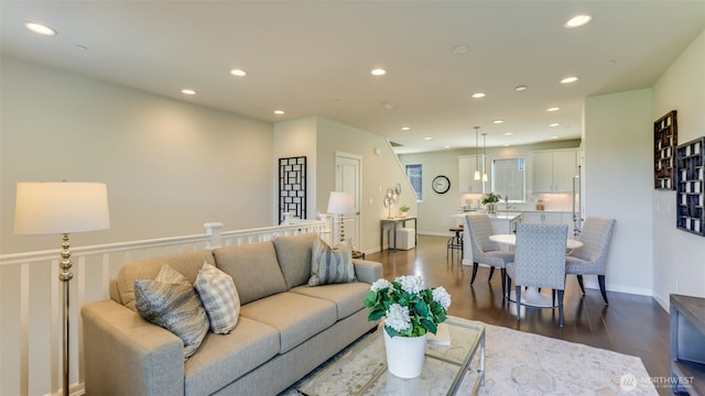 14528 35th Ave NE, Lake Forest Park, WA 98155 - living room with dark wood-style floors and recessed lighting