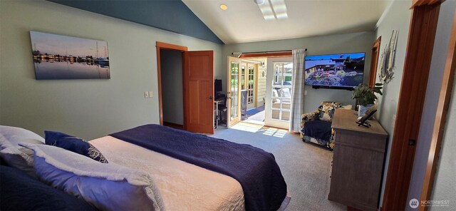 8145 Chehalis Rd, Blaine, WA 98230 - bedroom with carpet floors, lofted ceiling, access to exterior, and french doors