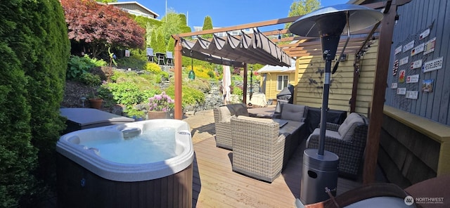 8145 Chehalis Rd, Blaine, WA 98230 - deck with a pergola, a hot tub, and an outdoor living space