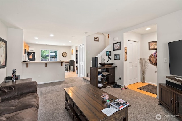 6600 Carolina St SE, Lacey, WA 98513 - living area with recessed lighting, light colored carpet, and baseboards
